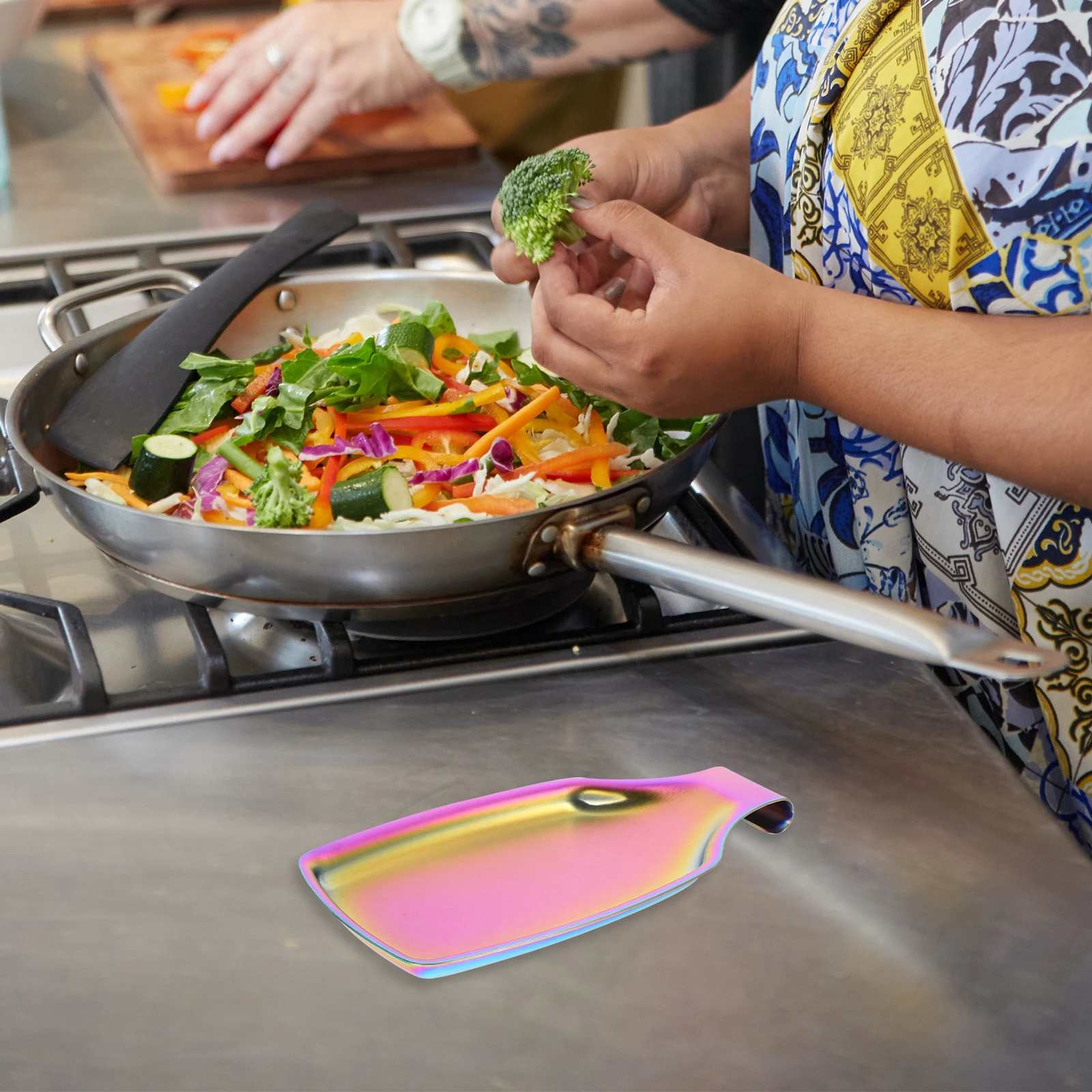 

Serving Spoons Tray Cooking Utensils Holder Stove Colorful Stainless Steel Rest for Kitchen Counter