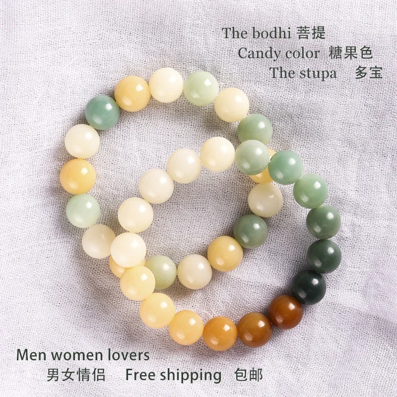 

Free shipping Natural bodhi gradual green white jade root bracelets hand string play Buddhist beads men bangle women girl gift