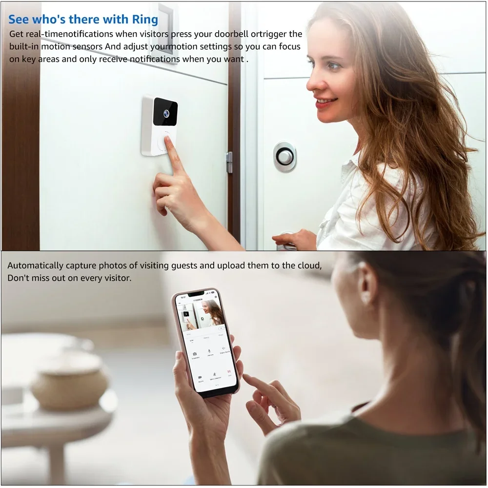 Visture WiFi Video Doorbell Wireless HD Camera Security Alarm Smart Home Door Bell WiFi Intercom