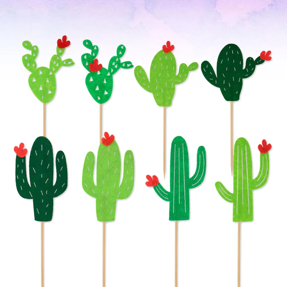 16PCS Cloth Cake Toppers Cactus Cake Inserts Cupcake Label Party Supplies (Green) Cactus cake topper cake insert label