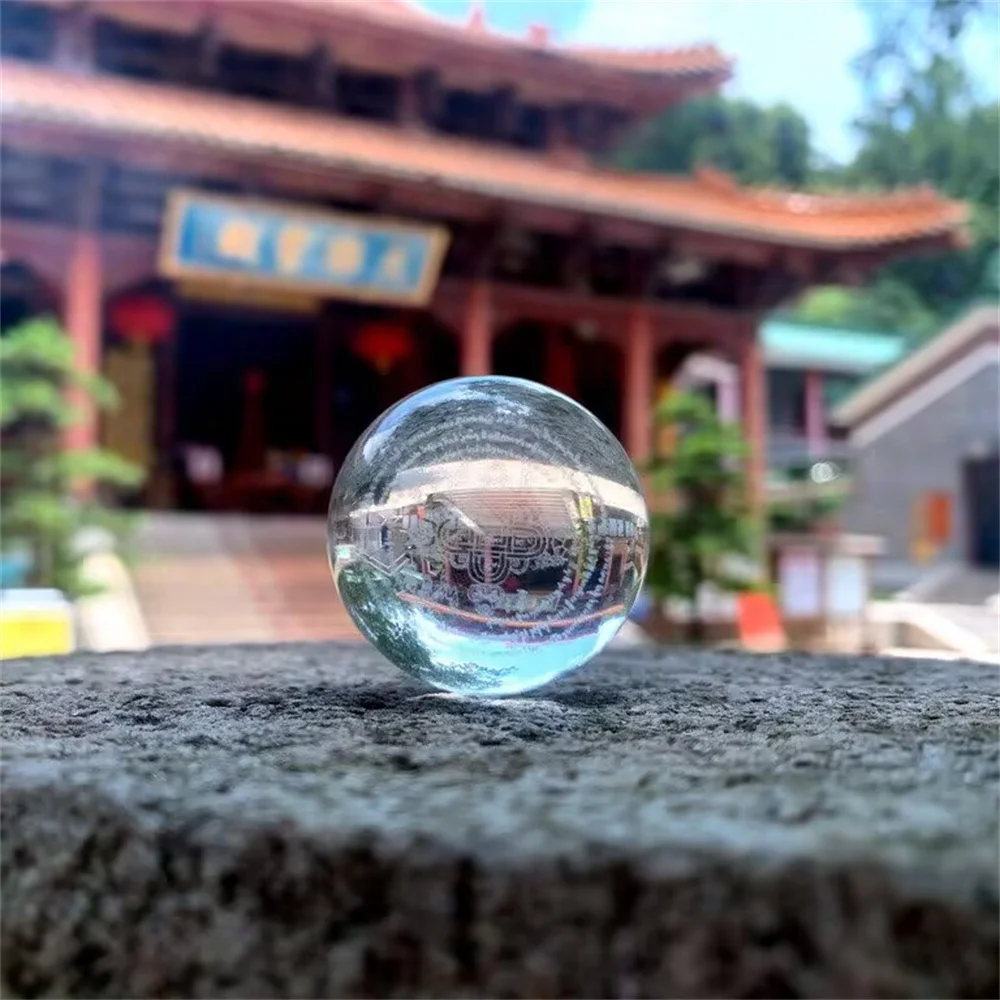 K9 Crystal Ball Carved with Buddhism Sanskrit Six Character Mantra Mani for Dragon King Blessing Lucky Fengshui Decor