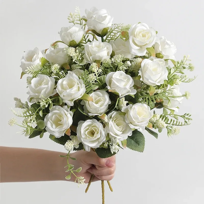 5Heads Artificial Rose Flower Bouquet For Living Home Room Decoration Christmas Garden Party Wedding Decor Outdoor Bride Bouquet