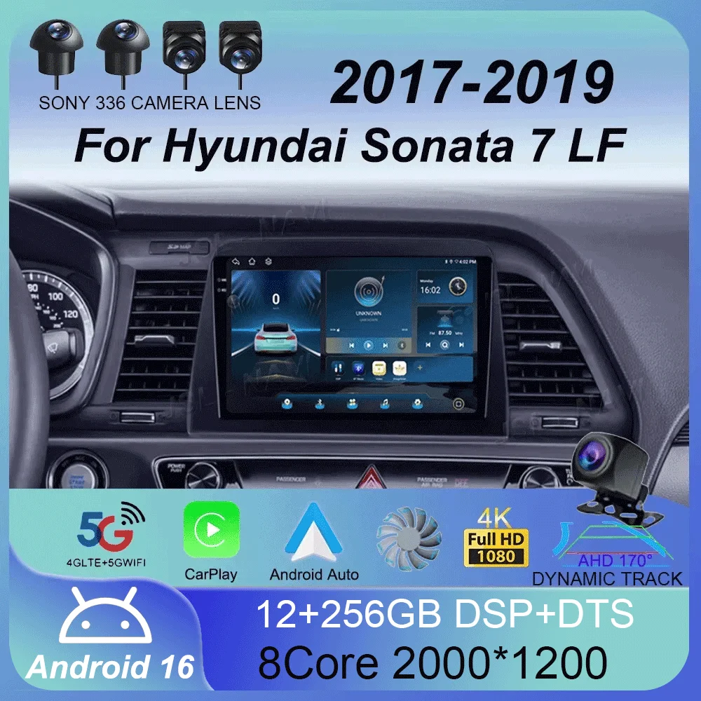 Android 16 Carplay Auto Car Radio For Hyundai Sonata 7 LF 2017 2018 2019 GPS Multimedia Player Stereo 360 Camera 4G+WiFi BT DSP