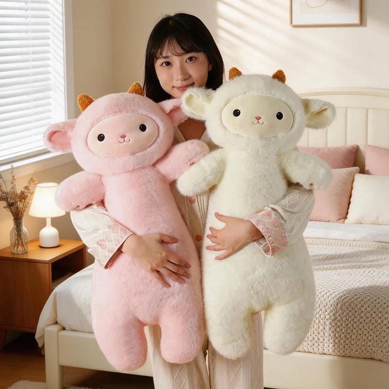 

80cm Cute Fluffy Lamb Plush Pillow Soft Long Cuddly Stuffed White Pink Sheep Great Gift for Kids Girl Adults Nighttime Companion