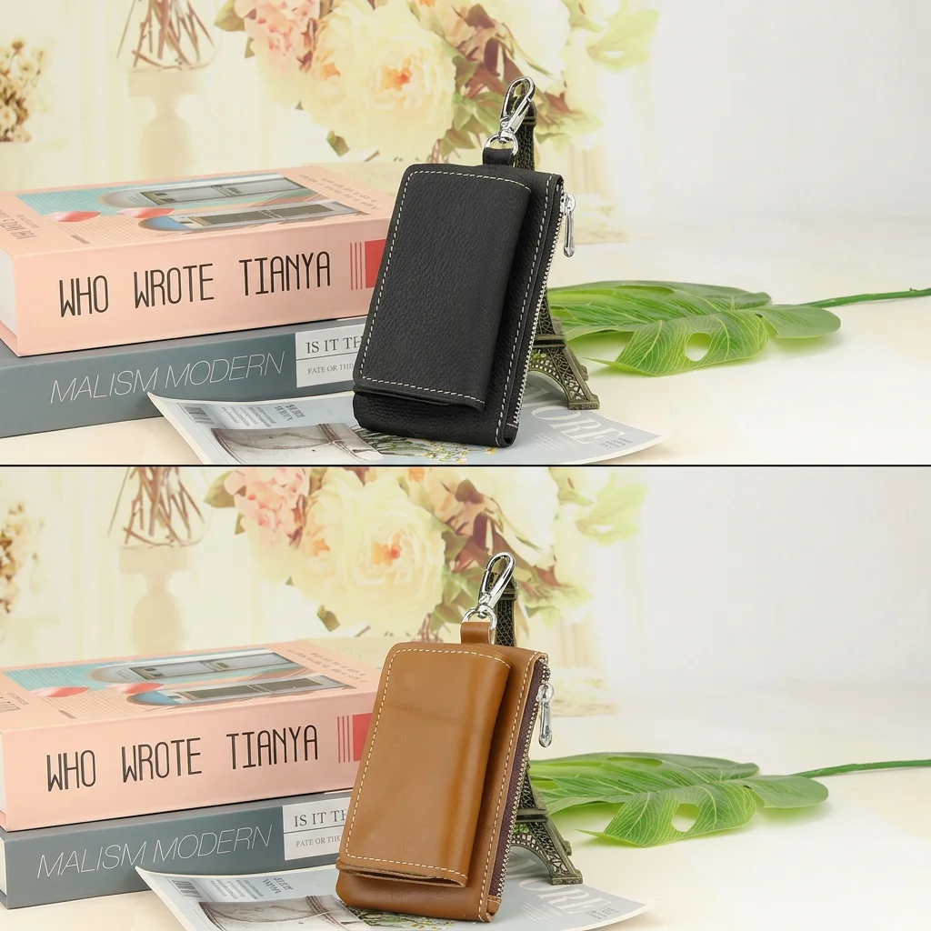 

Leather Key Wallet Wear-Resistant Trifold Key Wallet Genuine Leather Coin Pocket Unisex Multifunctional Key Organizer
