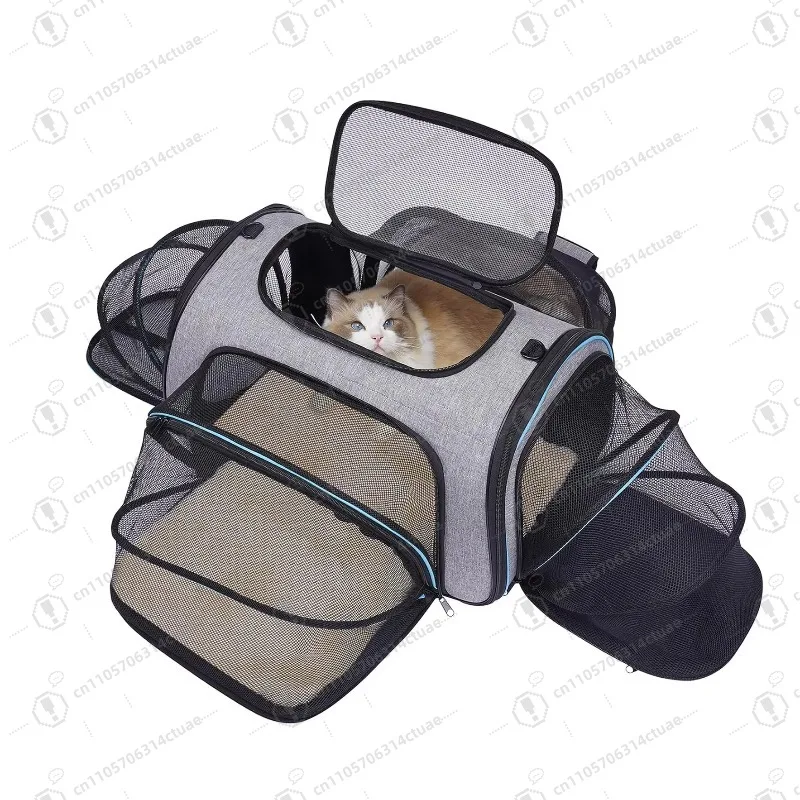 

1PC Portable 4-Side Expandable Pet Carrier Soft-Sided Dog Cat Carrier Bag with Fleece Pad