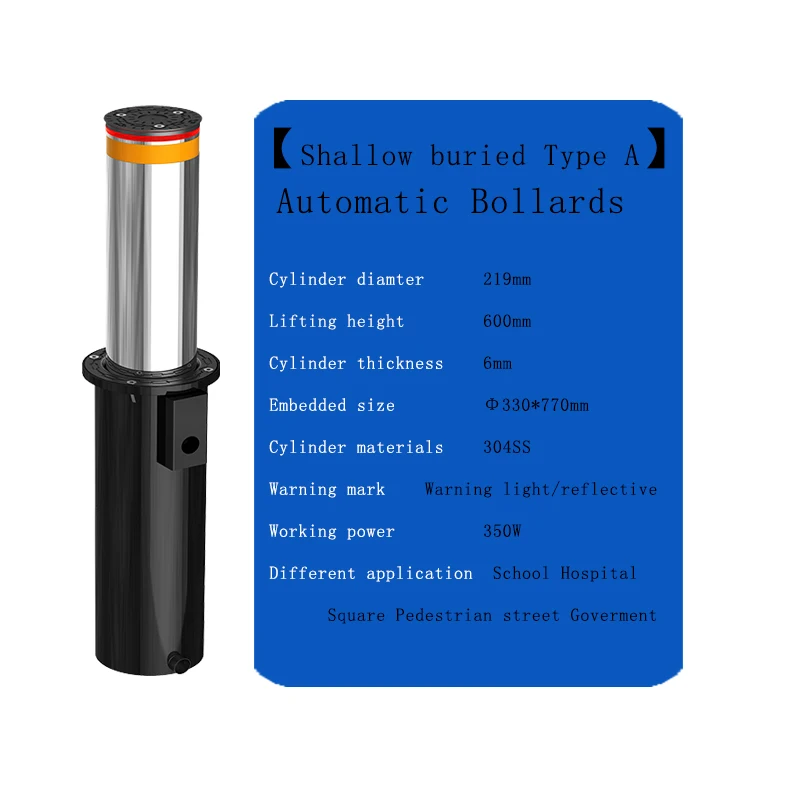 High Quality Stainless Steel Rising Automatic Hydraulic Bollards Crash Rated Bollards With LED Warning Light