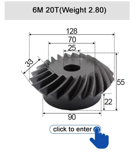 45 # Stahl-Spiralkegelradgetriebe, 2M, 15T bis 60T, Modul 1:4, 90 Grad Differentialgetriebe, gleicher Übersetzungsverhältnis, Durchmesser 8mm bis 12mm, Loch – Detail 23