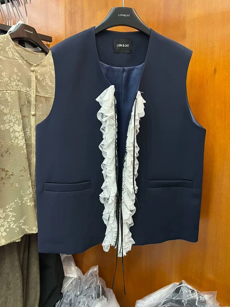 

Design sense: Lace lace straps, stylish lace straps, suit vest, loose sleeveless jacket for women waistcoat vests