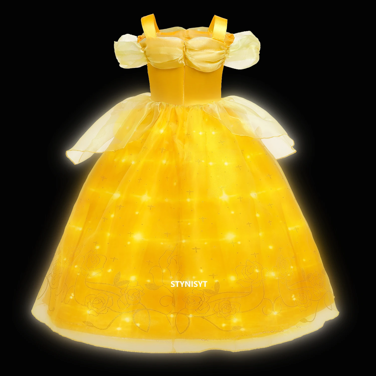 Girls Belle Princess Dress LED Light Up Kids Summer Cosplay Costume Beauty and the Beast Clothing Birthday Party Gift