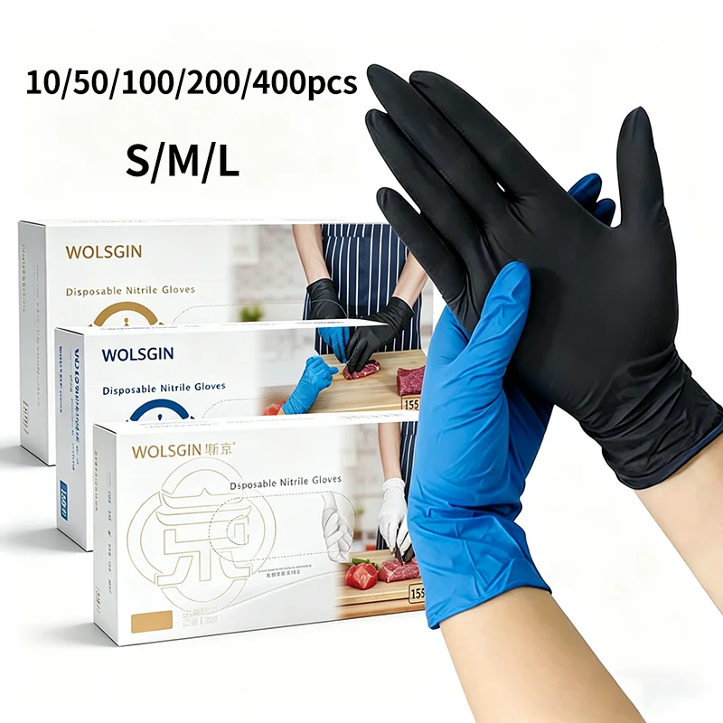 10/50/100/200/400PCS Disposable Nitrile Gloves Kitchen Gloves Non Sterile Cooking Household Cleaning Tattoo Gloves Latex Free
