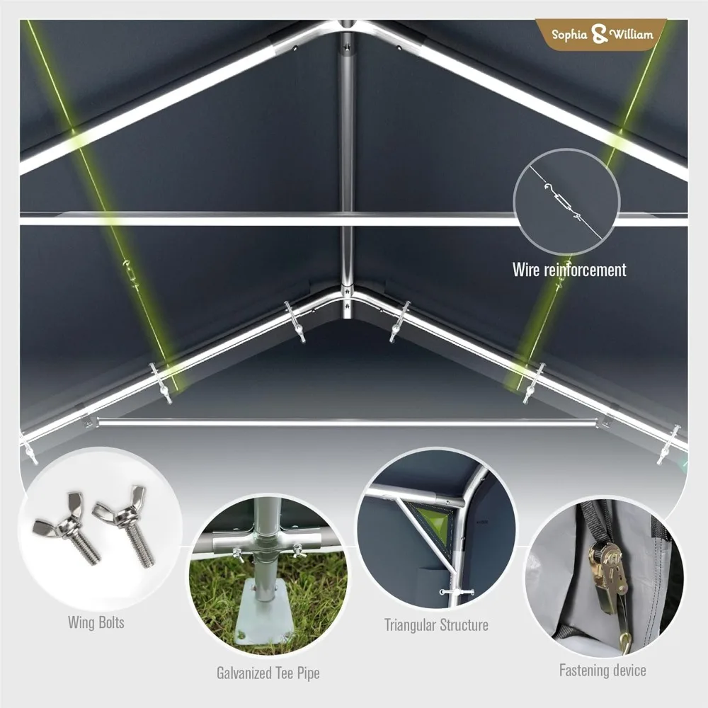 

Carport Storage Shed 13x24 ft Portable, Heavy Duty Car Port Canopy Garage Shelter with Sidewalls and Roll Up Doors