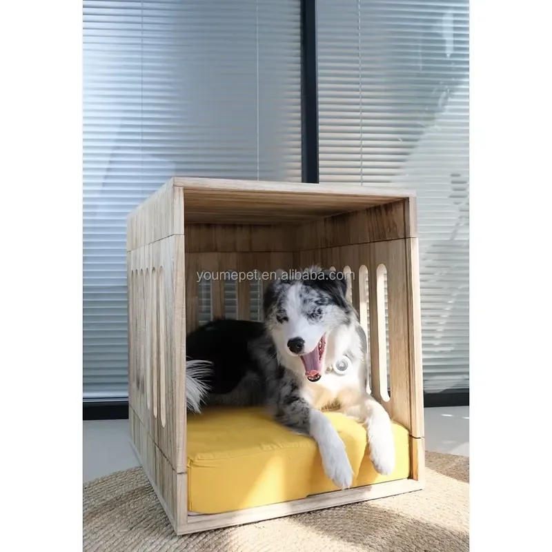 YOUME Ventilated Wooden Dog House Removable Acrylic Door with Honeycomb Vents Pet Beds Dog Beds Luxury Pet Houses & Furniture