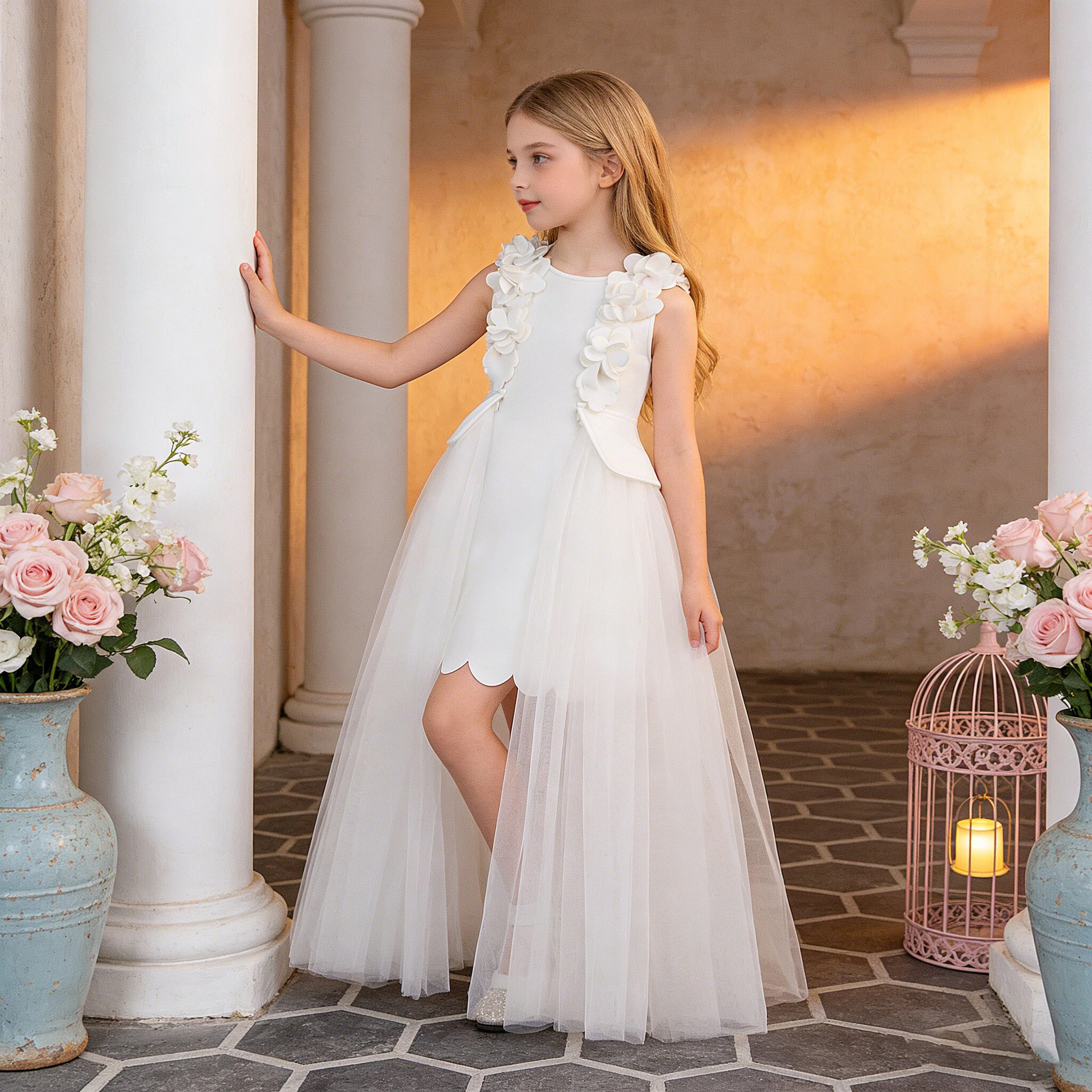 Modisches Taufkleid für Brautjungfern Elegantes Blumen-Geburtstagskleid Prinzessinnen-Ballkleid Mädchen-Abendkleid mit Schleife für Hochzeit und Festlichkeiten