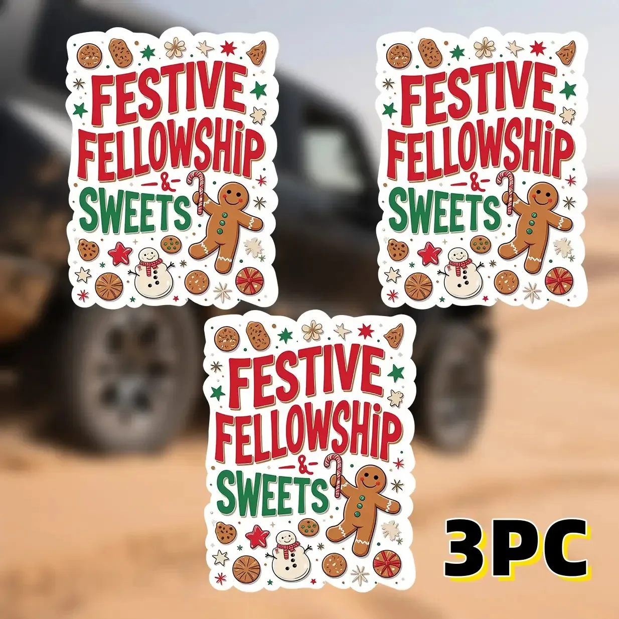 مجموعة ملصقات عيد الميلاد "3 قطع "الزمالية الاحتفالية والحلويات"، مثالية لنوافذ السيارة وأغطية الكمبيوتر المحمول، وإضافة عطلة حلوة #1