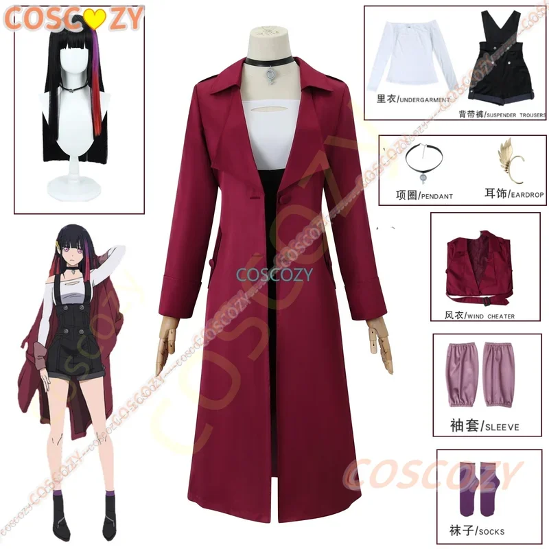 Disfraz de Cosplay de Anime Rouge Redstar, peluca metálica, Trench, mono, chaleco, pantalones cortos, Earwear, uniforme rojo, chaqueta, collar