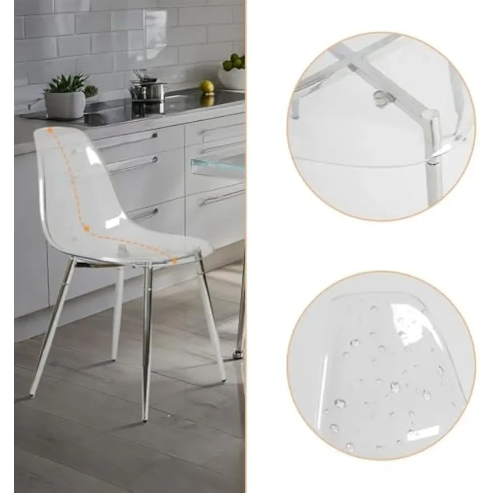 Stilvolles rundes Esstisch-Set aus Glas für 4 Personen – grauer Tisch und 4 transparente Stühle für Esszimmer, Café und kleine Räume, 2er-Pack