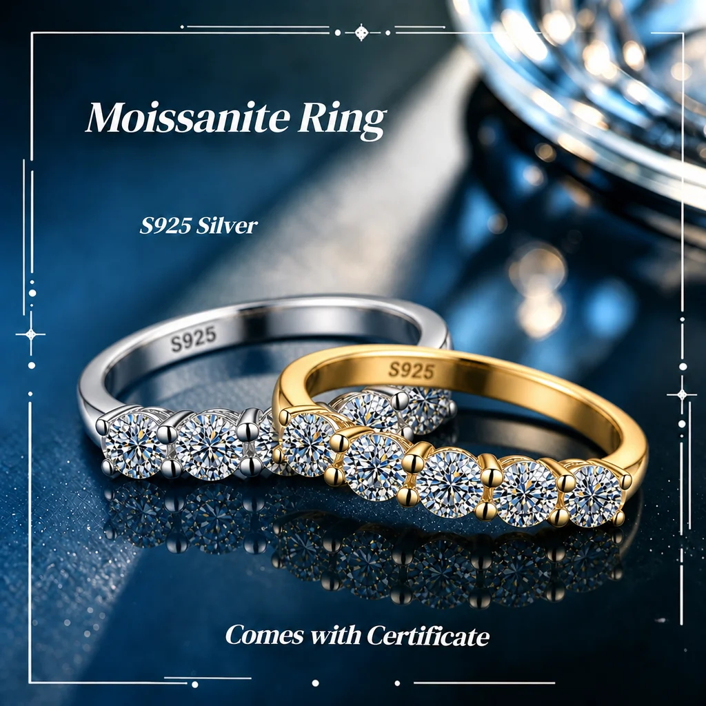 [Wholesale]5 3.0MM Moissanite Ring With GRA Certificate S925 Sterling Silver Sparkling Band Women Man Party Birthday Anniversary