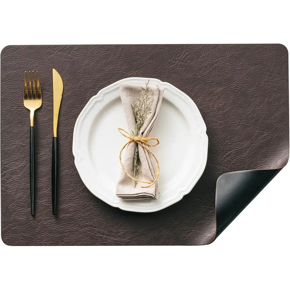 

Набор из 8 двусторонних коричнево-черных салфеток из искусственной кожи, термостойких и протираемых для элегантной винтажной столовой
