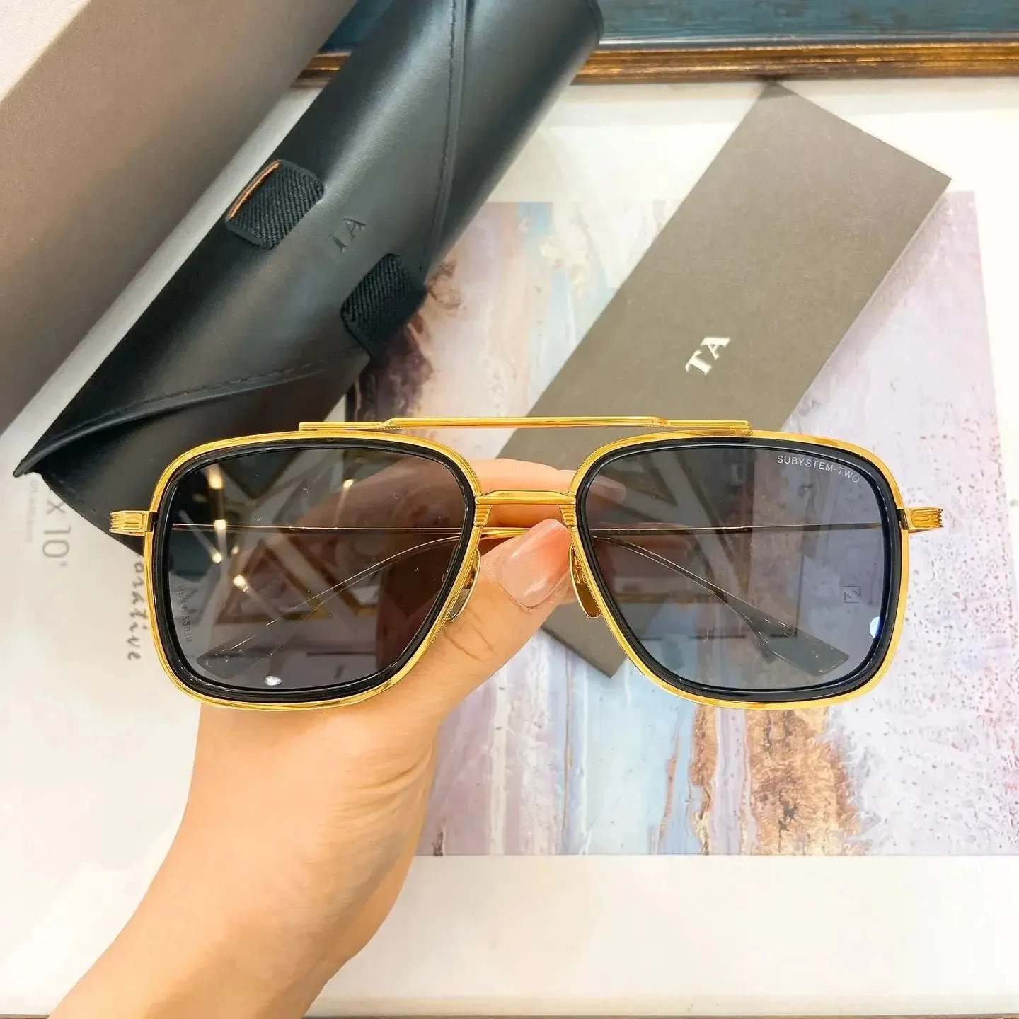 Authentic For DIYTA DT SUBSYSTEM-TWO DTS142 Premium Men Women Sun Glasses Luxury Gold Alloy Frame Male Couple Eyewear With Box