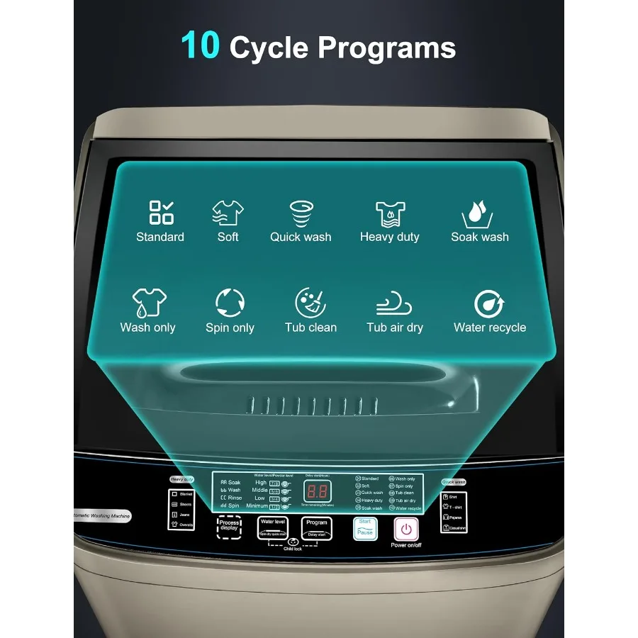 غسالة محمولة 2.0 قدم مكعب، غسالة مدمجة أوتوماتيكية بالكامل مع شاشة LED لمنازل الشقق والمساكن تقدم 10 غسيل #4