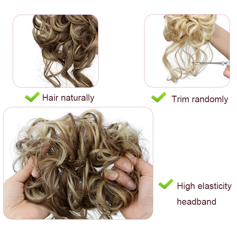 باروكة شعر صناعية للنساء، شريط مطاطي مرن، وصلات شعر، كعكة مقاومة للحرارة، أسود وبني #4