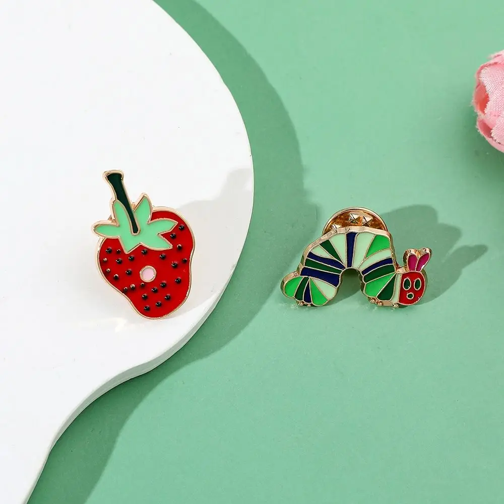 Hat Accessories Fruit Hungry Caterpillar Enamel Brooches Take a Bite Alloy Metal Badge Funny Personality Lapel Pins Collar