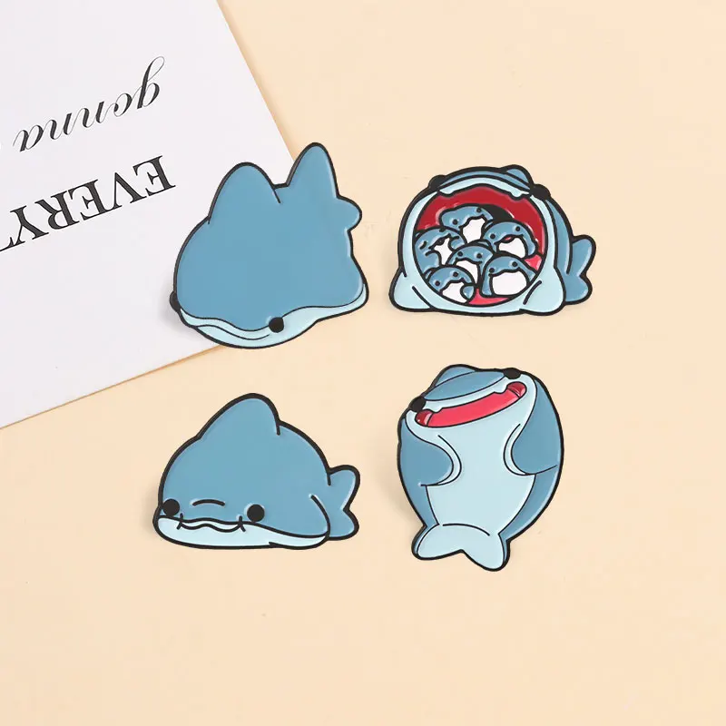 Chubby Blue Shark Badges Cute Kawaii Animal Enamel Pins Cute Cartoon Brooch Sweet Lovely Marine Animal Accessory Gift