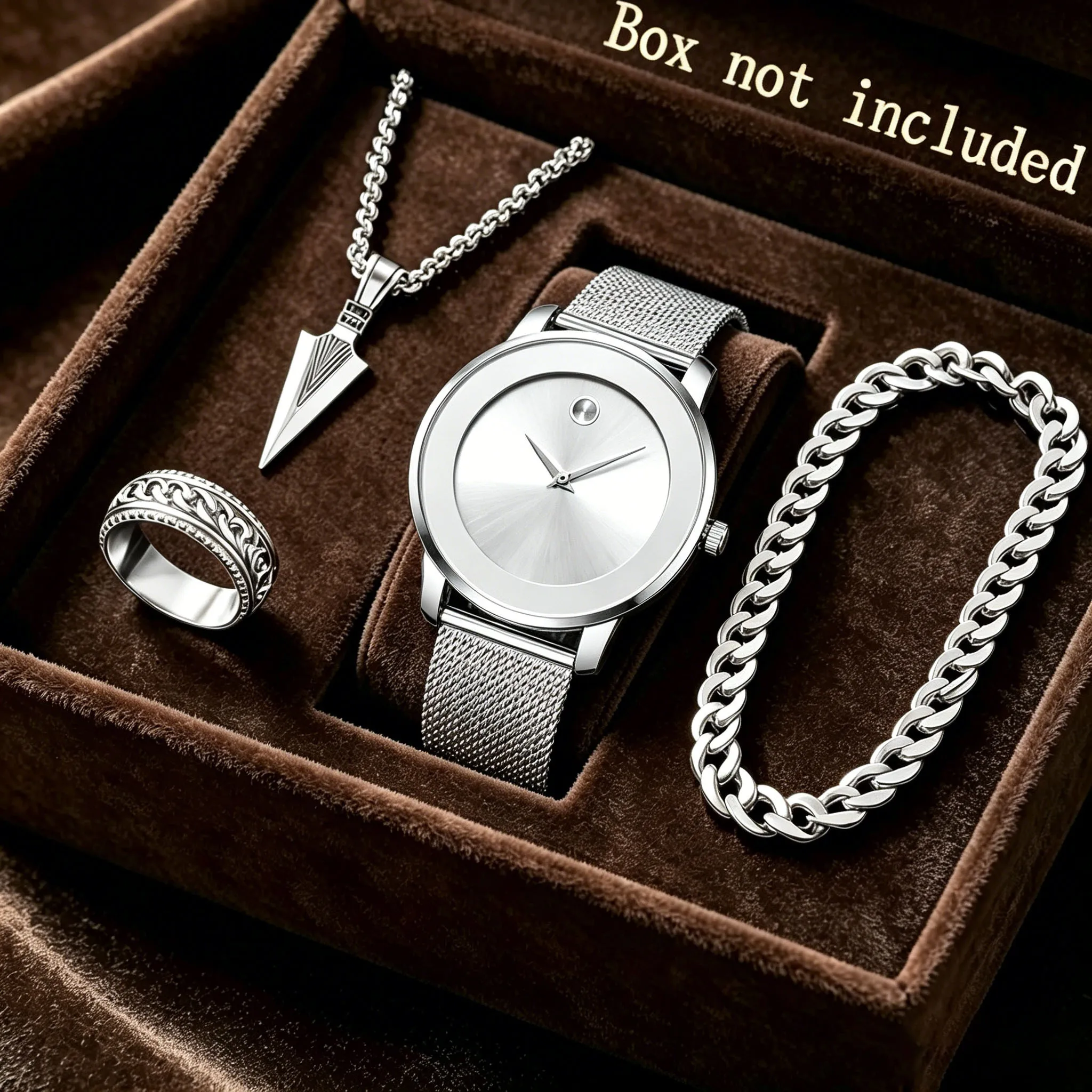 4Pcs Men's Luxury Watch Set, Suitable for Business and Casual Wear, Is an Ideal Gift for His Birthday or Holidays
