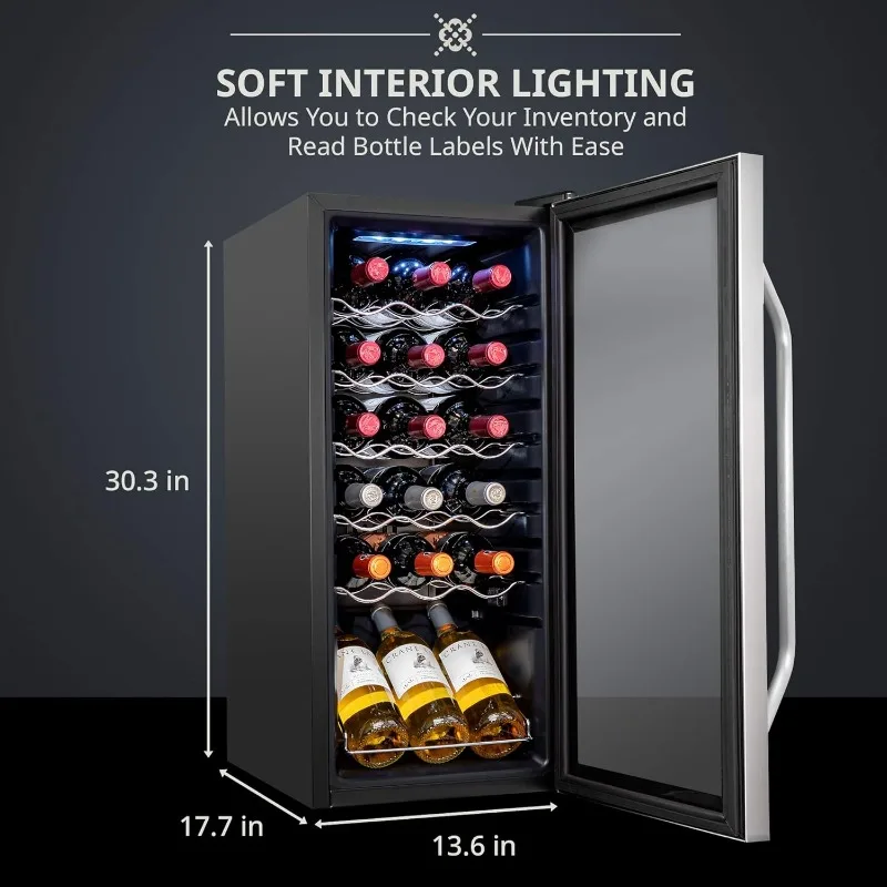 18 Bottle Compressor Wine Cooler Refrigerator w/Lock | Large Freestanding Wine Cellar For Red, White, Stainless Steel