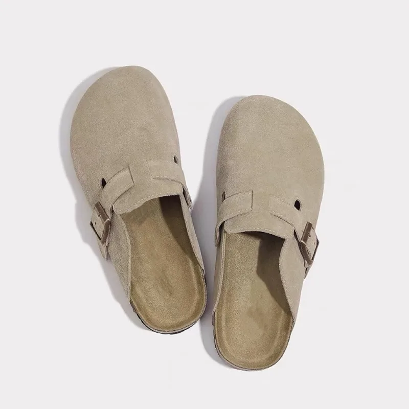 Luxury Fashion Women\'s Suede Mules Slippers Men Clogs Cork Insole Sandals with Arch Support Outdoor Beach Slides Home Shoes