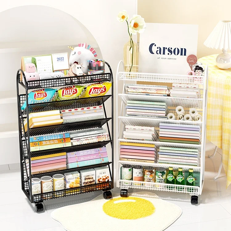 Under the Desk Bookshelf Office Storage Organizer with Wheels Rolling Metal Storage Organizer