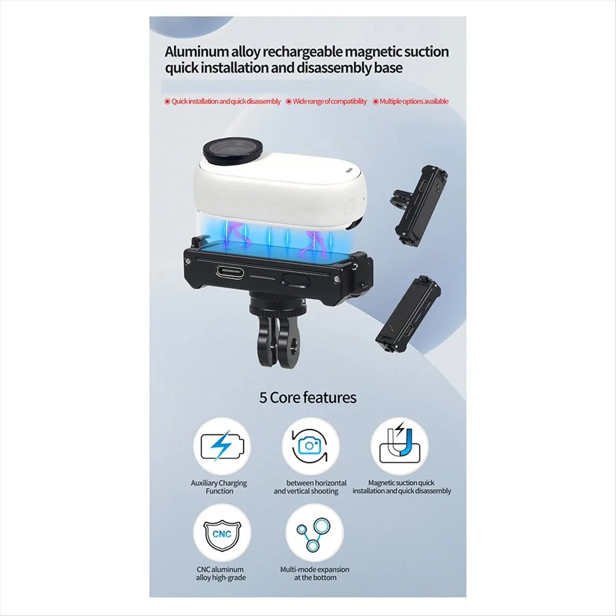 Goodprice Magnetic Mount Quick Release Tripod Adapter with USB Charging for Insta360 GO 3 3S Thumb Camera Bracket Magnet Base
