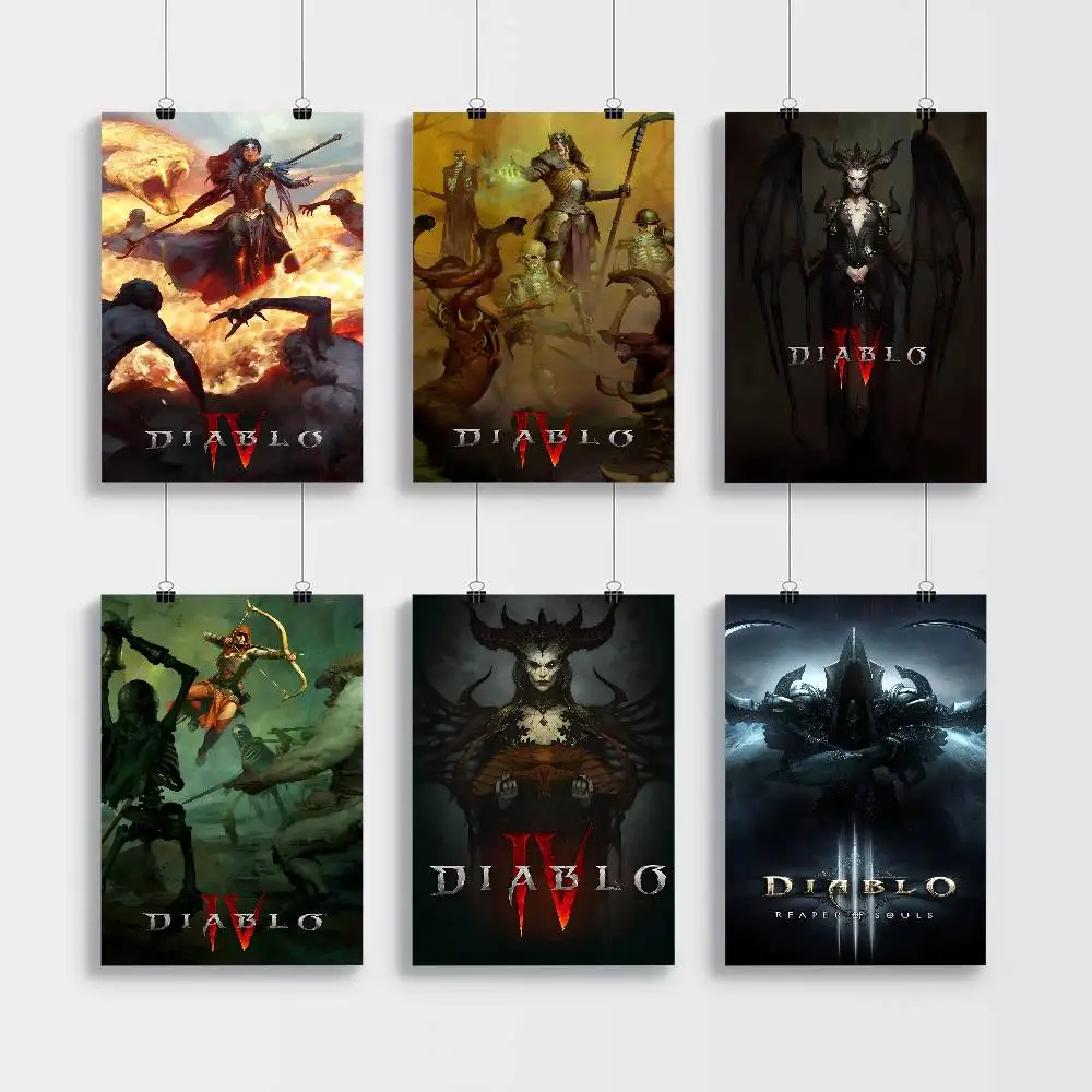 البوب آر بي جي لعبة ديابلو 4 الكلاسيكية خمر الملصقات ورق أبيض يطبع الملصقات الفنية Kawaii غرفة ديكور