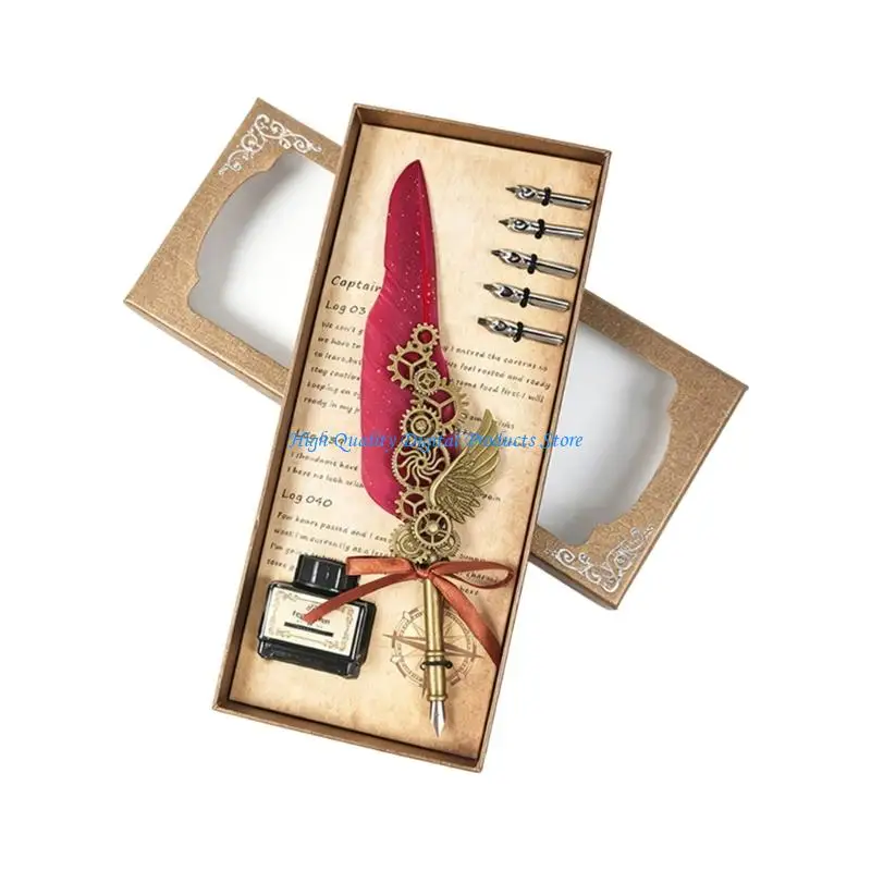 U2JE Retro Quill Pen With Multiple Nib And Refill Inks For Beginner Handwriting
