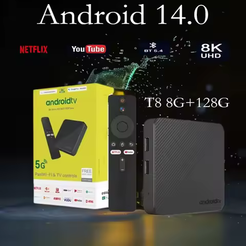 T8 Android14 TV Box 8K Dual WiFi BT5.4Rockchip RK3518 Google Voice Media Set Top Box Media Player with Google Voice Assistant