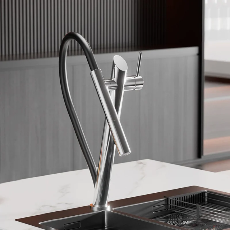 Pull-out Design Brass Black Kitchen Faucet Dual Control Magnetic Suction Cold And Hot 2-Function Sink Tap