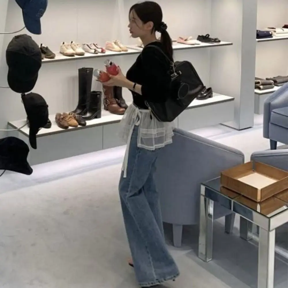 Mini jupe brodée en dentelle à fleurs, Streetwear Y2K, Harajuku, à volants, transparente, rideau de fesses, décoration en jean, nouvelle collection