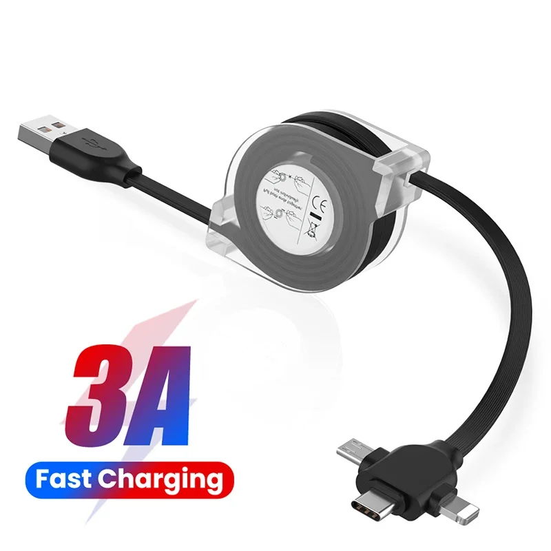 

1/2m 3 In 1 USB Charge Cable 8 Pin/Micro USB/Type C Kable Portable Retractable 3A Fast Charging Cord For iPhone 12 11 XS X XR