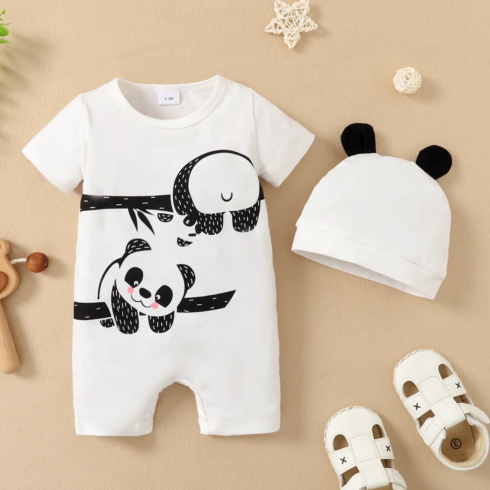 Summer Newborn Infant 0-1 Years Old Baby Boys Girls Romper Short Sleeve Panda Print Baby Clothing