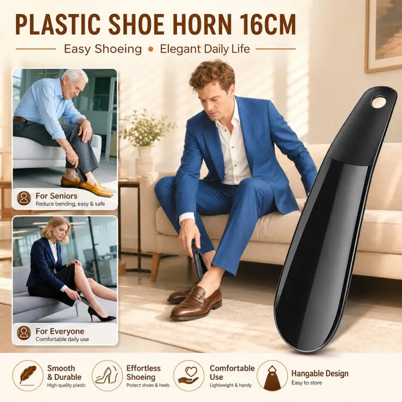 5PCS Mini Shoe Horns - Portable 16cm Black Pullers for Easy On Wear at Home, Work, or Travel