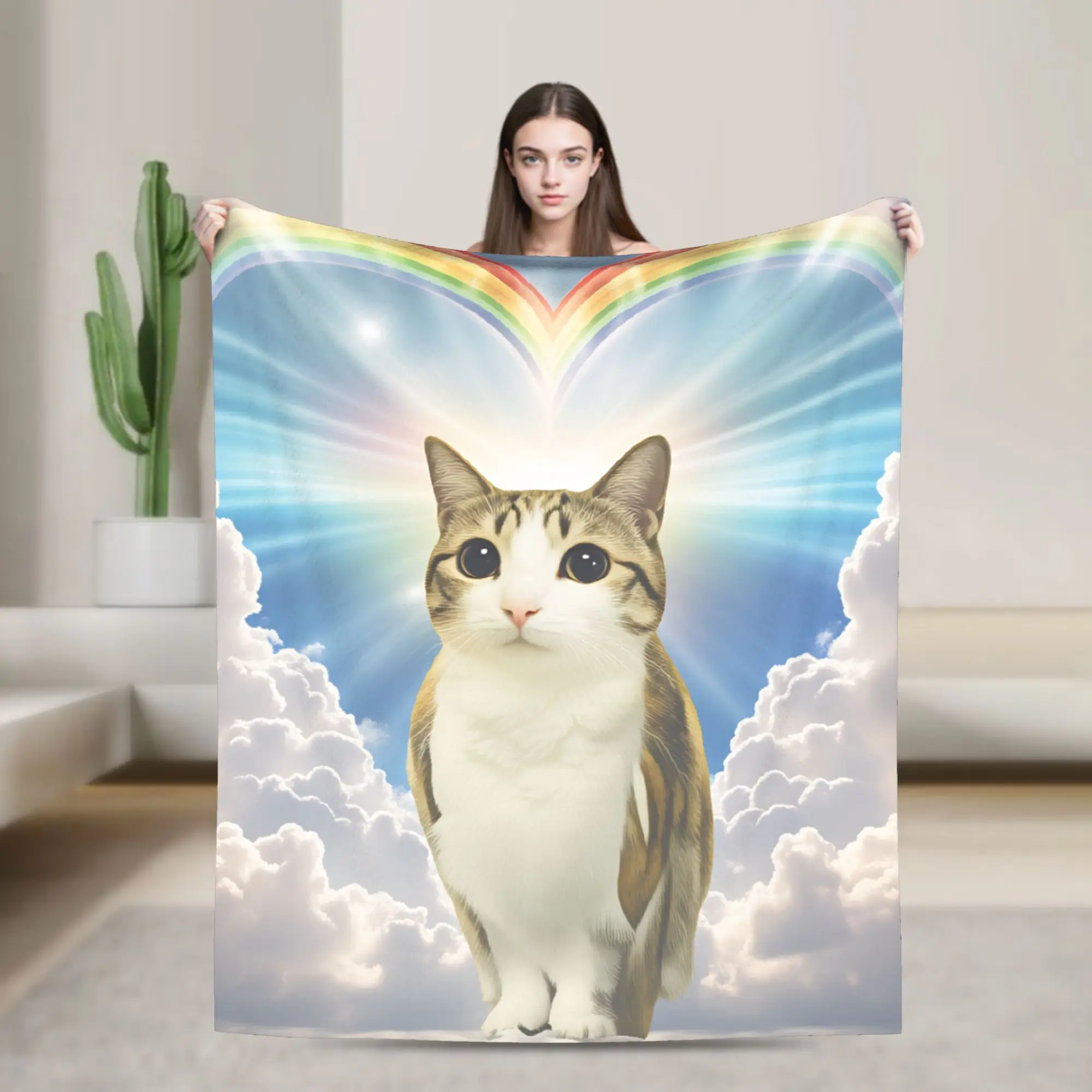 Comfortable Throw Blanket Plane Travel Meowl Cat Owl Rainbow Heart Sky Blanket Flannel Bedspread For Outdoor Sofa Bed Cover