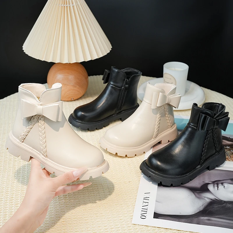 

2025 детские ботинки, весенне-осенние новые модные ботильоны для девочек, трендовые плетеные стильные детские повседневные кожаные ботинки на молнии, универсальные