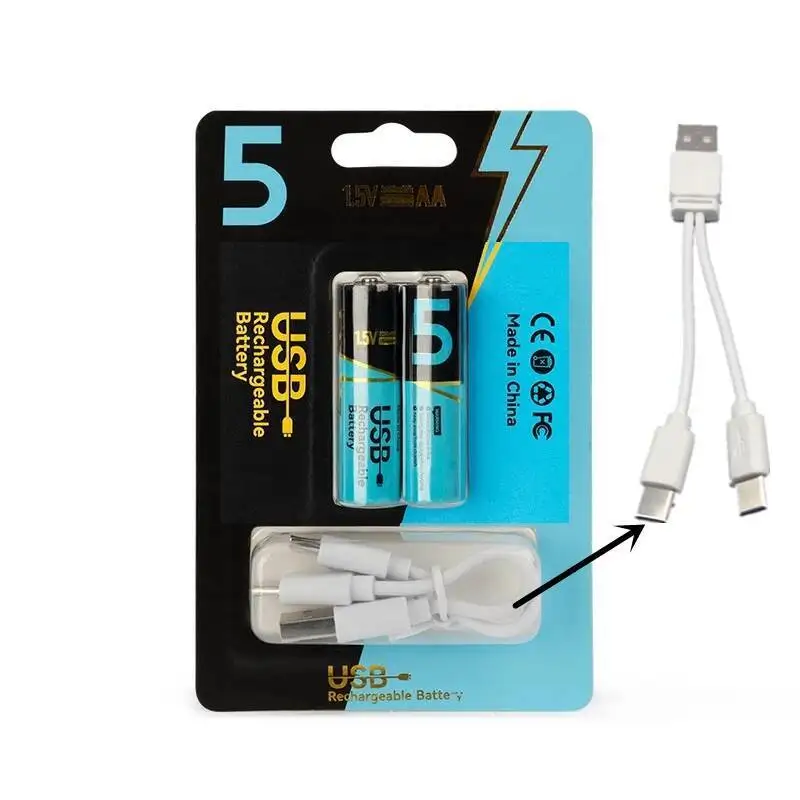 1.5 فولت AA 2200mWh بطاريات ليثيوم أيون لساعة الماوس ماكينة حلاقة مقياس البرد وكابل TYPE-C بطاقة بطارية قابلة للشحن USB معلقة