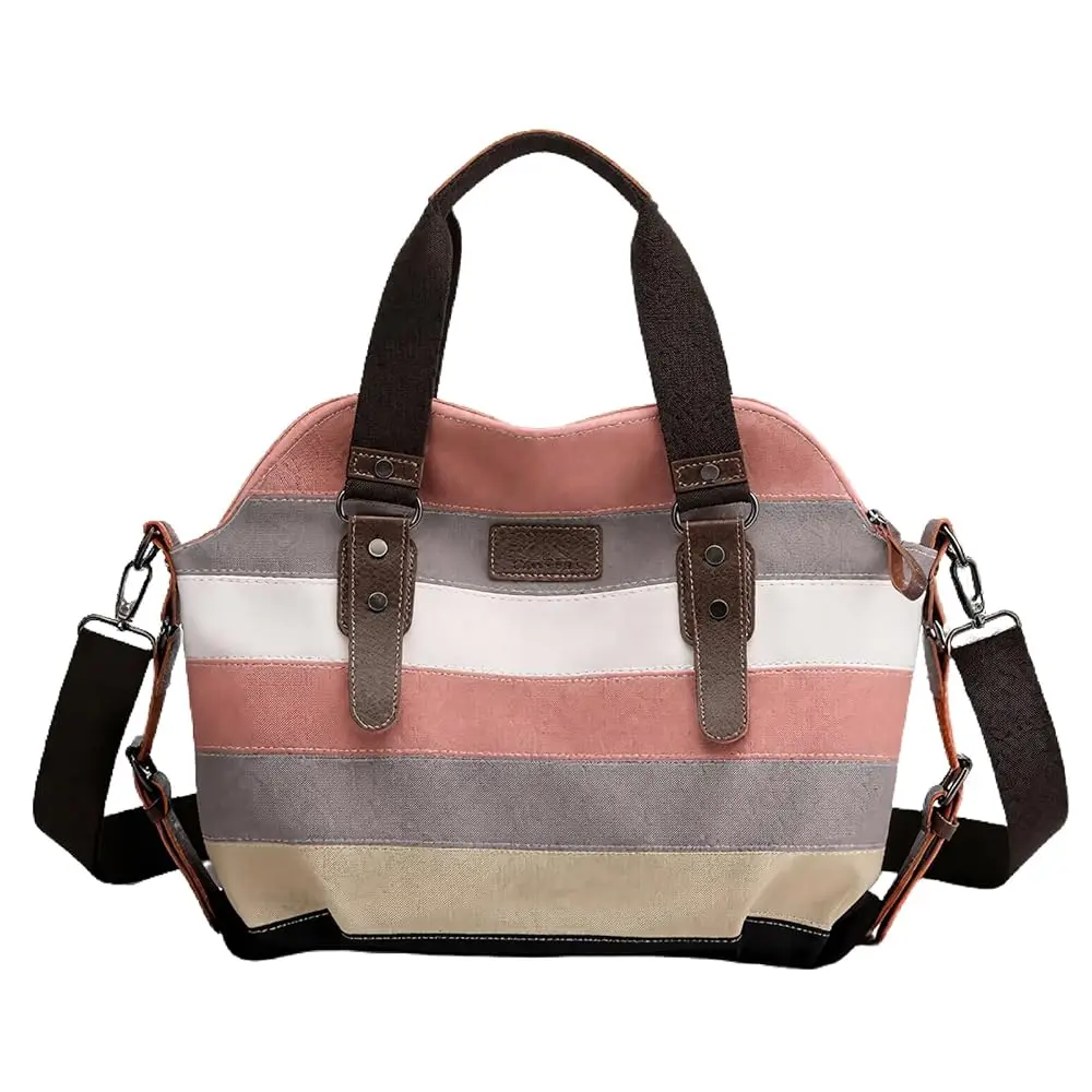 

Canvas Messenger Bag, Multicolor Striped Pattern, Shoulder Crossbody Purse with Multiple Pockets, 14x8.7x6 Inches