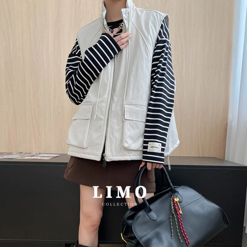 

LIMO 2025, осень-зима Y2K, уличная жилетка-карго со шнурком, женский жилет из полиэстера, пальто для повседневной повседневной осенней одежды