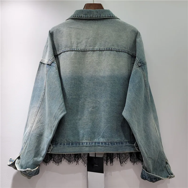 Tanntผู้หญิงเสื้อตาข่ายPatchworkแฟชั่นการจับคู่สีDENIM Coatsสําหรับผู้หญิงไม่สม่ําเสมอหลวมDENIMแจ็คเก็ต 2025 ใหม่