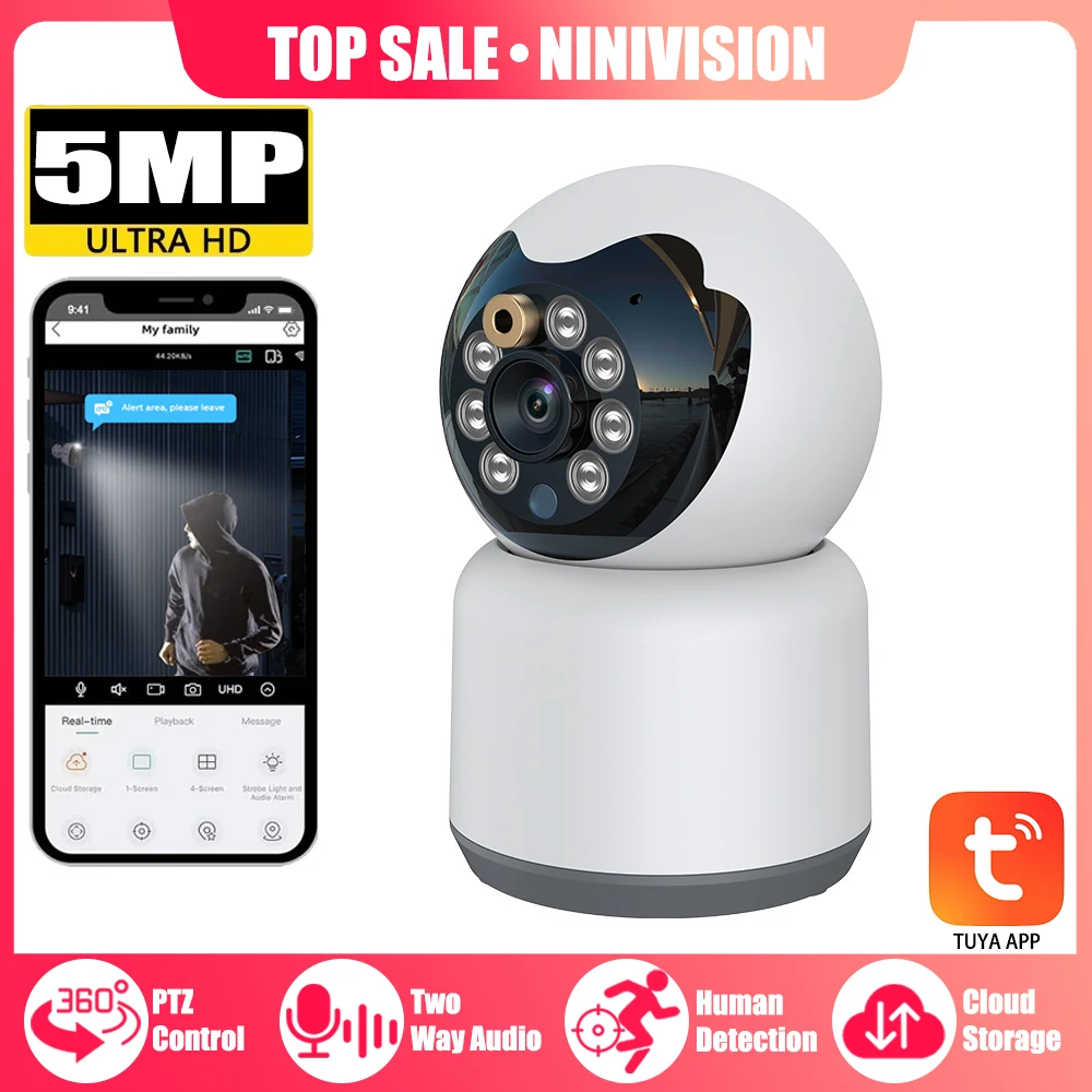 

5MP Cat Teasing Wireless Camera With Tuya Smart Home WiFi Wireless Surveillance PTZ Camera Security Baby Monitor Auto Tracking