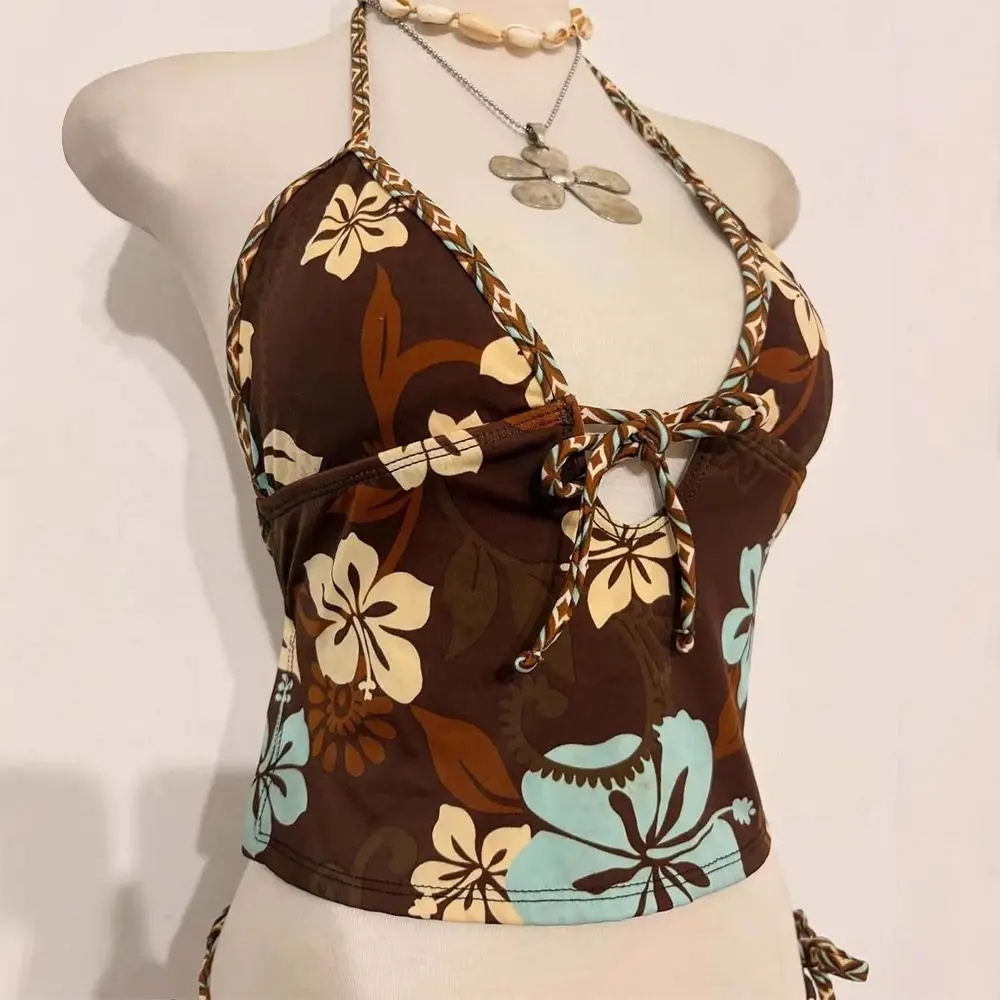 

2Pcs/Set Fashion Summer Y2k Beach Bikini Harajuku Vintage Women Swimsuit Bathing Suit Goth Beachwear Beach