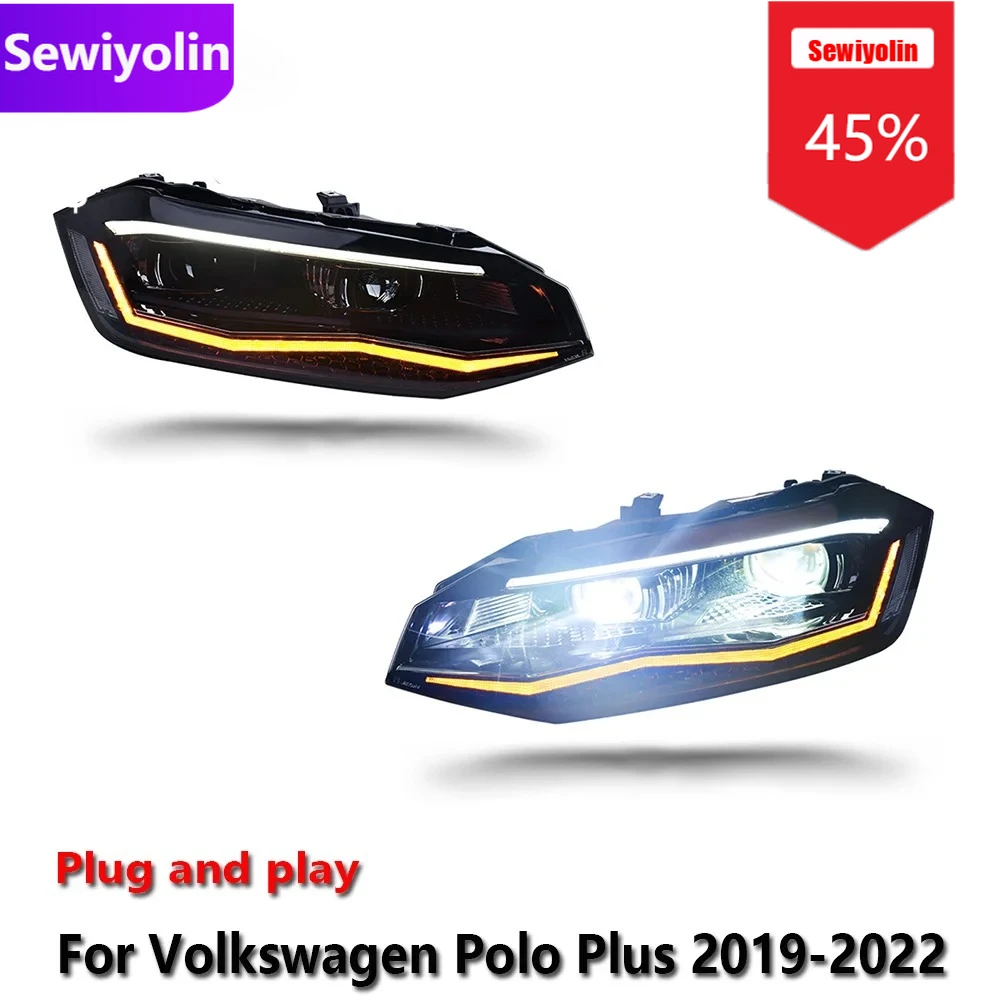 

Car DRL LED Headlight Assemblies For Volkswagen Polo Plus 2019-2024 Fog DRL Brake Turn Signal Lamp Plug And Play